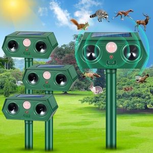 4 Pcs Deer Repellent, Cat Repellent Outdoor Squirrel Repellent, Cat Deterrent Solar Animal Repeller with Motion Sensor Flash Light, Waterproof Rabbit Repellent Ultrasonic Dog Repeller for Yard Farm