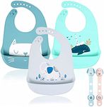 ANGNYA Baby Bibs Silicone Feeding Bibs for Babies and Toddlers Unisex Soft and Easily Wipe Clean with Wide Food Crumb Catcher Pocket