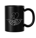 BLISSart Ceramic Coffee Mug, Black, 350 ml, 1 Piece, Printed Heart Fine Sketch Gift for Girlfriend Boyfriend