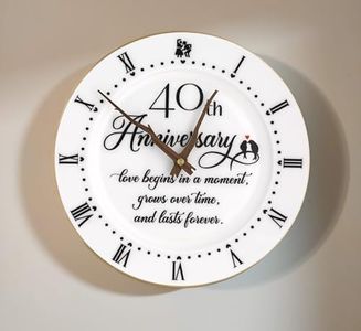 Treble Bee 40th Anniversary Ceramic Clock, Elegant Clock Gifts for Couple’s Wedding Anniversary, Golden Anniversary, Unique Wall Decor Clocks for Kitchen Living Room