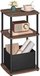 SONGMICS HOME Side Table, Nightstand, End Table with 3 Storage Shelves, Fabric Basket, for Bedroom, Living Room, Steel Frame, 11.8 x 13.4 x 22.8 Inches, Industrial, Ebony Walnut ULET286K01