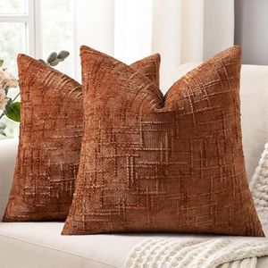 decorUhome Rust Chenille Euro Sham Throw Pillow Covers 24x24 Set of 2 Textured Soft Cozy Slubby Couch Pillow Covers Modern Farmhouse Boho Decorative Pillow Cases for Bed Sofa Living Room