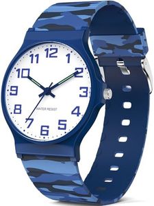 TENOCK Kids Analog Watch Boys Girls, 30M Waterproof, Sports Camo Watch with Thin Dial & Soft Band, Easy to Read for Ages 5-15, Great Birthday Christmas Gifts for Kids (Camo-Blue)