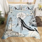 Sailboat Duvet Cover Whale Bedding Set For Kids Boys Girls Children Compass Comforter Cover Ultra Soft Sea Adventure Lighthouse Seagull Bedding & Linen King Size Zipper