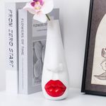 Weresin White Flower Vase for Decor, Unique Lip Vases Home Decor, Resin Vases for Flowers, Modern Farmhouse Vase Decoration Ornaments for Living Room, Office, Centerpieces Shelf Table Decor (8.6 in)