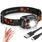 Rolgno Head Torch Rechargeable, [Ultra Bright] LED Headlamp with Motion Sensor, 6 Lighting Modes & IPX4 Waterproof Headlight, 2000mAh Battery Long Runtime for Camping, Fishing, Hiking, Night Running