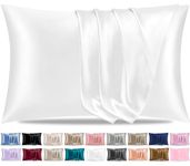 Pamposh Satin Silk Pillowcases For Hair And Skin 2 Pack Standard Size with Envelope Closure (2 Pcs Pillowcases (50 x 75 cm), White)