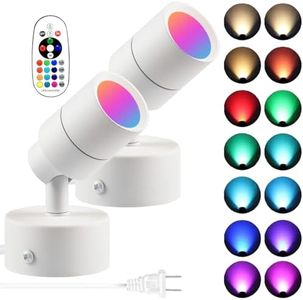 EAGLOD 7W RGBW Color Changing Up Lights Indoor with Remote Control 16 Colors+3000K Floor Spotlight Dimmable Uplighting Indoor Uplights for Plant Corner 2 Pack (White)