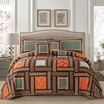 NEWLAKE Cotton Patchwork Bedspread, 3-Piece Bedding Quilt Set with Real Stitched Embroidery, Reversible Matelasse Bed Coverlet Set,Bohemian Farmhouse,Queen Size