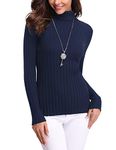 Aottori Ladies Polo Neck Jumpers Long Sleeve Turtle Neck Tops for Women Knitted Sweater Solid Winter Warm Pullover Tunic Navy S