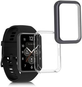 kwmobile Case Compatible with Huawei Watch Fit 2 Case - 2X TPU Silicone Fitness Tracker Cover - Transparent/Anthracite
