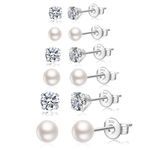 JEMARA Silver Stud Earrings for Women Hypoallergenic 925 Sterling Silver Stud Earrings Set 5A+ Cubic Zirconia Pearl Earrings Stud Small Silver Stud Earrings for Men (6 Pairs)