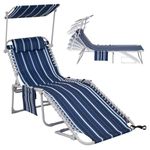 #WEJOY Folding Patio Chaise Lounge Chair with Canopy Sun Shade for Outdoor 5-Position Beach Lounger Chair with Pillow and Side Pocket Portable Sun Tanning Chair for Beach Pool Home Camp Lawn Backyard