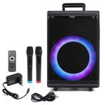 TRONICA New TR-8888 TWS Karaoke Speaker Portable Multimedia Bluetooth with Recording Mic.Pre Function USB/SD/TF/AUX PA System with Two Wireless UHF Mic & Remote (Black)