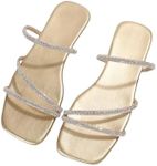 GORGLITTER Women's Rhinestone Flat Sandals Strappy Slip on Open Toe Slide Sandals Gold Rhinestone 11