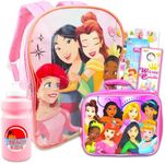 Disney Princess Backpack 16 Inch Set - Disney Princess Backpack with Lunch Box Bundle with Water Bottle, Stickers, More | Disney Princess Backpack for Girls 8-12