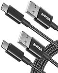Anker USB C Cable, [2-Pack, 6 ft] Type C Charger Premium Nylon USB Cable, USB A to Type C Charging Cable Fast Charge for Samsung Galaxy S10 S10+ / Note 8, LG V20 and Other USB C Charger (Black)