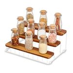 iDesign 95423EU The Ría Safford Collection 3 Spice Rack, Tiered Cupboards and Shelves, Made of Metal and Acacia Wood, Kitchen Storage and Organisation, White and Natural, 18/10 Steel