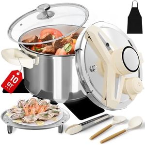 10 QT Stainless Steel Pressure Cooker, 10 pcs Olla de presion Set, Cooking Pressure Cooker with 3 PSl Settings Release Valve & Multiple Protective Devices, Compatible with Induction and Gas Stovetops