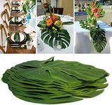 12 Pcs Tropical Leaves Party Decoration Artificial Palm Leaf, Faux Tropical Green Leaves for Party Decorations Jungle Beach Theme Party Table Leave Decorations (13.7inch)