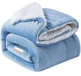 BSB HOME Polyester Micromink Warm Sherpa Super Soft Flannel Solid/Plain Blanket for Light/Mild Winter, Aqua, Size 150 X 230 Cms (Approx 4.7 X 7 Ft, Single), 200 TC