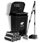 Uppcasir Dog Poop Trash Can Outside with Pooper Scooper, Dog Waste Trash Can with Lid, Pedal and Removable Inner Waste Bin, Outdoor Dog Poop Trash Can with Metal Rake & Tray and 100 Bags, Black