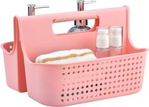 ALINK Plastic Shower Caddy Basket, Portable Divided Cleaning Supply Storage Organizer with Handle for College Dorm Bathroom (pink)