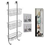 Hanging Shower Shelf in Grey/Chrome Finish – 3 x Shower Shelf Levels – 34'' x 12'' x 4.5'' – Stainless Steel – Shower Caddy with no Drilling Required + 2 Stainless Steel Adhesive Hooks