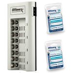 Ultimaxx Charger with Batteries – 8 Port Battery Charger and 2X AA Batteries 3150mAh (4Pcs) Memory Free- Rechargeable, Ni-MH, Durable & Long-Lasting Batteries