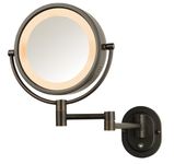 Jerdon HL65BZ 8-Inch Lighted Wall Mount Makeup Mirror with 5x Magnification, Bronze Finish