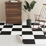 Oxdigi Peel and Stick Vinyl Flooring Roll 23"x 393"/64 Sq.Ft Black & White Checkered