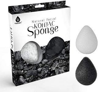 Pursonic Natural Konjac Bamboo Charcoal Facial Sponge for Gentle Face Cleansing and Exfoliation, Helps with Clogged Pores 100% Bio-Degradable,Vegan Products, 2- Pack