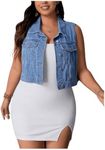 MakeMeChic Women's Plus Size Denim Vest Button Down Flap Pocket Jean Vest Sleeveless Collar Crop Denim Jacket Blue 0XL