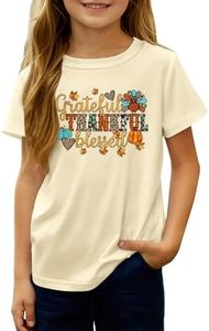 CAZYCHILD Kids Thanksgiving Shirts for Boy Girl Fall T-Shirt Pumpkin Graphic Thankful Grateful Youth Tee Tops 8-14 Years