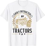 Easily Distracted by Tractors Farming Tractor Lover Cute ds460 T-Shirt White