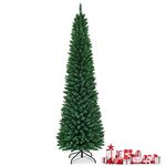 GYMAX 5FT 6FT 7FT 8FT Green Pencil Slim Christmas Tree, Artificial Traditional Xmas Tree, Indoor Outdoor Christmas Decoration (240 cm/8 ft)