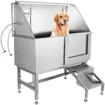 Garvee 50'' Dog Grooming Tub, Professional Dog Washing Station with Retractable Stairs, Stainless Steel Pet Bathtub for Small & Large Dog, Right Door