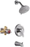 Shower Faucet with Valve, Brushed Nickel Bathroom Tub Shower Faucet Kit, Single Handle Rain Shower Head with Tub Spout, Solid Brass Shower Tub Faucet Set Complete, Bathtub Faucet with Shower