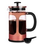 Farberware French Press Coffee Maker, Tea & Espresso Maker, Stainless Steel Cold Brew Press, Heat-Resistant Borosilicate Glass, BPA-Free, Measuring Spoon Included, 8 Cup Capacity (Rose Gold)