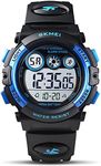 GOLDEN HOUR Watches for Kids Digital Sport Waterproof Boys Watch Outdoor 12/24 H Alarm EL Backlight Stopwatch Military Child Wristwatch Ages 3-15 (Black Blue)