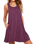 WEACZZY 2024 Dresses Women Summer Round Neck T Shirt Dresses Beach Cover Up Plain Tank Dress(Mauve,Medium)