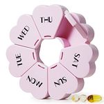 MOLN HYMY Cute Weekly Pill Organizer 7 Day, Large Vitamin Case Once Daily, Floral Pill Container for Fish Oil/Medication/Supplements (Purple Pink)