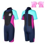 Summshall Kids Wetsuit with Arm Bands 2.5mm Shorty One Piece Child Wetsuits UV Protection Back Zip Thermal Swimsuits for Boys Girls Keep Warm Stretch Diving Suit for Water Sport