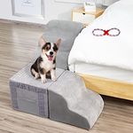 5-Tier Foam Module Pet Stairs for High Beds, 30D High Density Dog Foam Ramps/Stairs/Ladder for Older Dogs, Cats, Puppies, Small Medium Dogs (26" Tall Grey Color)