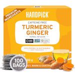 HANDPICK, Turmeric Ginger Tea Bags (100 Herbal Tea Bags) Caffeine Free, Gluten Free | Made from 100% Pure Turmeric & Ginger Root | Curcumin-Rich | Packed in Eco-Friendly Tea Bags