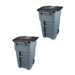 Rubbermaid Commercial Products Brute Heavy-Duty Rollout Wheeled Trash/Garbage Can, 50-Gallon, Gray (FG9W2700GRAY) (Case of 2)