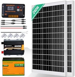 ECO-WORTHY Kit complet de système solaire 240 W Kit îlot indépendant du réseau pour camping-car : 2 pièces 120 W panneau solaire + régulateur de charge 30 A + 1 batterie au lithium 50 Ah + onduleur