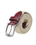 Bacca Bucci® Men Elastic Braided Belt Golf Fabric Canvas Woven Stretch Belt with Leather Loop and Metal Buckle- White