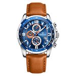 NAVIFORCE Mens Watches Quartz Movement Chronograph Leather Strap Fashion Business Sport Design 30M Waterproof Scratch Resistant Elegant Gifts for Men, Blue