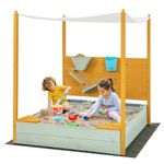 HONEY JOY Sandbox with Canopy & Sand Wall, Cedar Bottomless Sand Pit for Backyard, Funnel, Chutes, Storage Box, Water Faucet & Sink, Bottom Liner, Wooden Sand Boxes for Kids (with Canopy)